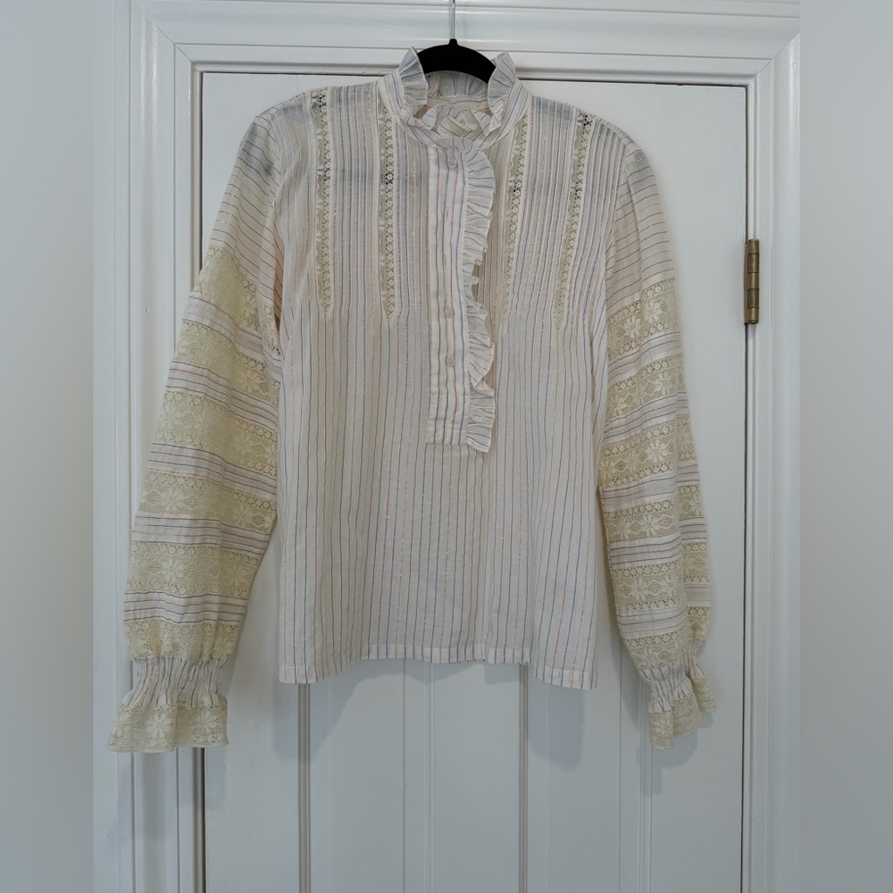 Antik Batik Cream and White Ruffled Blouse Size xs/36